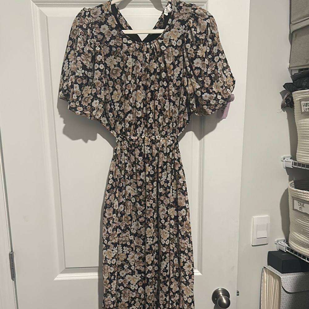 Floral Black and Cream Women's Dress